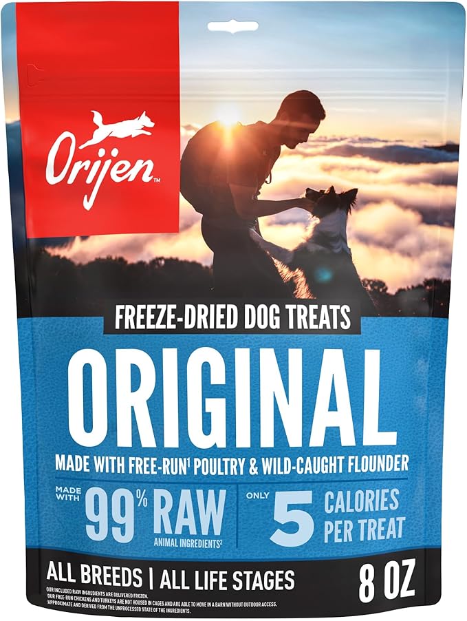 ORIJEN Grain Free High Protein Freeze Dried Dog Treats Original Recipe 8oz Bag
