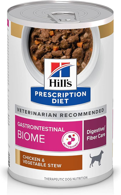 Hill's Prescription Diet Gastrointestinal Biome Digestive/Fiber Care Wet Dog Food, Chicken & Vegetable Stew, 12.5 oz. Cans, 12-Pack