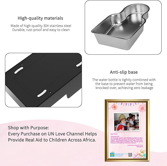 RIZZARI Stainless Steel Dog Water Dispenser : 10L Lagre Capacity Gravity Waterer - Anti-Tip Stay-Put Base - No Power Needed - Leak-Proof Auto Refill - for Large Dogs - Apartment/Office/Pet Corner