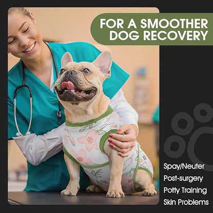 FUAMEY Dog Recovery Suit Male,Dogs Surgery Neuter Suits Puppy Spay Shirts for Female Protect Dog's Skin Anti Licking Abdominal Wounds Doggie Onesie Pet Bodysuit Alternative to Cone Rabbit Flower S