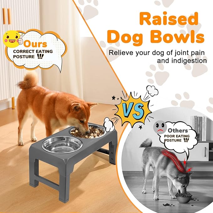 URPOWER Raised Dog Bowls 4 Height Adjustable Elevated Bowl Stand with Stainless Steel Water Bowl Non-Slip Dog Food Bowls Stand for Small Medium Large Dogs and Pets