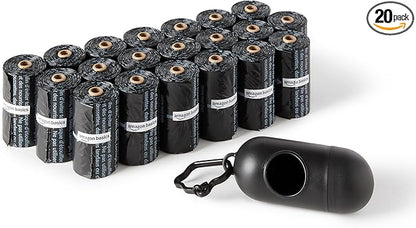 Amazon Basics Dog Poop Leak Proof Bags with Dispenser and Leash Clip, Unscented, 13" x 9" Large Size, 300 Count