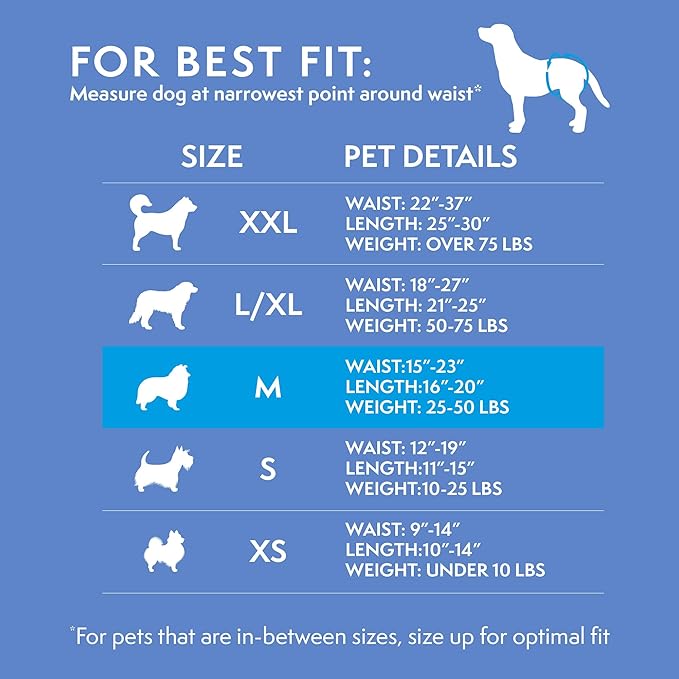 Simple Solution Disposable Dog Diapers, Female Dog Diapers, Puppy Potty Training, Incontinence and Heat Cycle Protection, Medium Diapers for Dogs, 15-23 Inch Waist, 30 Count