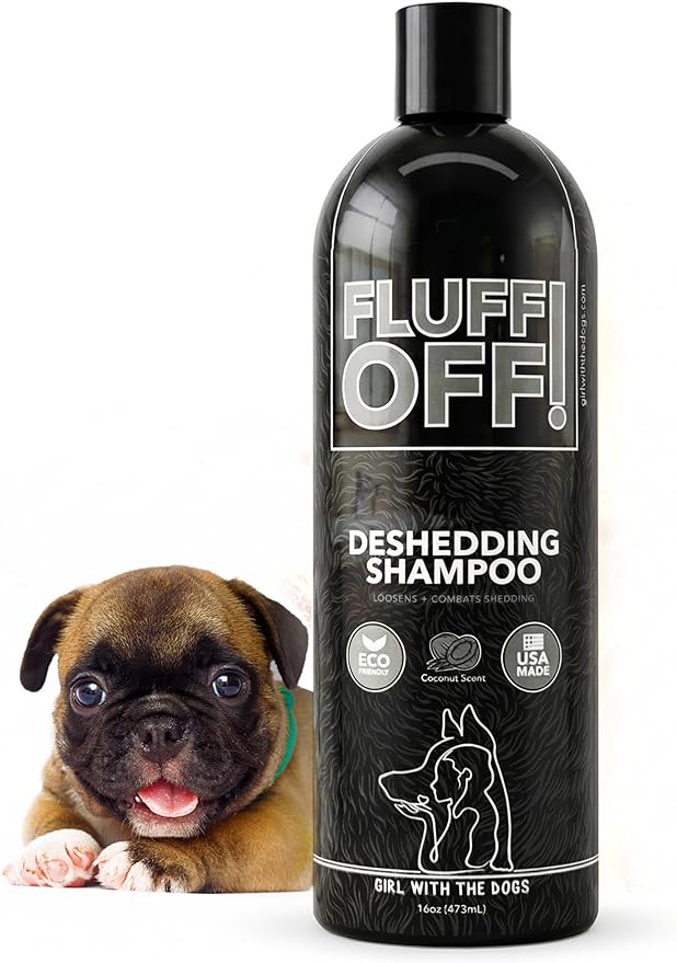 Fluff Off! by Girl With The Dogs, Natural Deshedding Dog & Cat Shampoo, 16 Oz, Made in USA, 8 Wks+