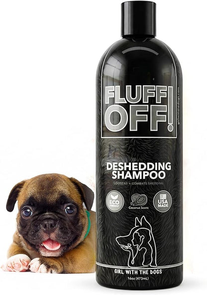 Fluff Off! by Girl With The Dogs, Natural Deshedding Dog & Cat Shampoo, 16 Oz, Made in USA, 8 Wks+