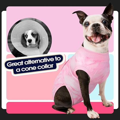 FUAMEY Recovery Suit for Dogs After Surgery,Soft Breathable Dog Bodysuit E-Collar & Cone Alternative Surgical Suit,Male Female Dog Neuter Spay Suits Anti Licking Wounds Onesie Pink Tie Dye M