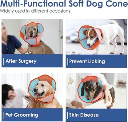 AOFITEE Dog Cone - Soft Cones for Dogs After Surgery, Comfy Cones for Large Dogs to Stop Licking, Adjustable Soft Dog Cone Collar, Elizabethan Pet E-Collar for Wound Healing, OrangeBlue Large