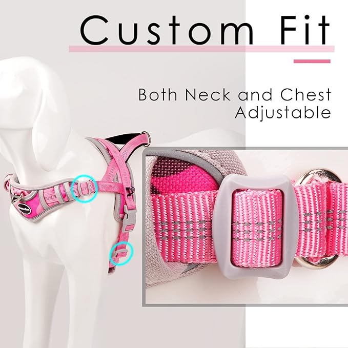 ADVENTUREMORE Small Dog Harness No Pull, Dog Halter Harness Adjustable Reflective Dog Vest Escape Proof Dog Harness with Easy Control Front Clip Handle for Training Walking XS Pink