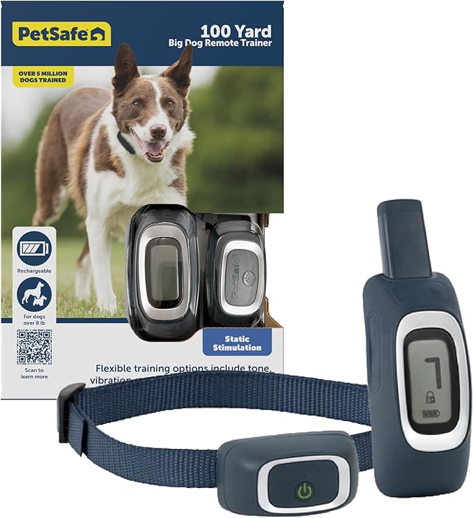 PetSafe Remote Trainer Dog Training Collar - 3 Training Modes: Tone, Vibration, 15 Levels of Static Stimulation, Standard for Dogs Over 8lb+ - Waterproof, Durable, Rechargeable - 100 Yards (300 Feet)