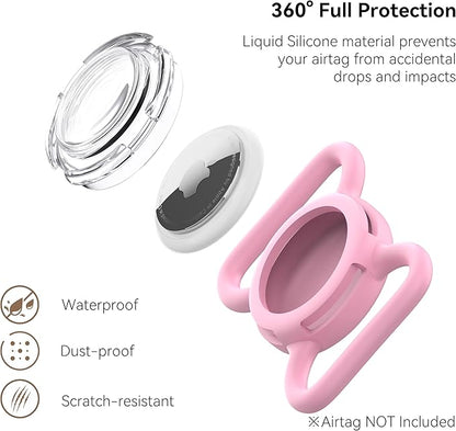 Waterproof Airtag Holder for Dog Collar, Soft Full-Body Protective Airtag Holder for Dog & Cat Collars, Ultra-Durable, Easy Installation, Lightweight Clear Airtag Case (Pink, Large)