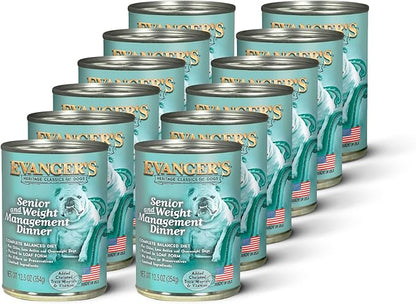 Evanger's Heritage Classics Senior & Weight Management Dog Food – 12 Count, 12.5 oz Each – Balanced Meat-Based Formula for Older, Overweight & Less Active Dogs – Grain & Gluten Free