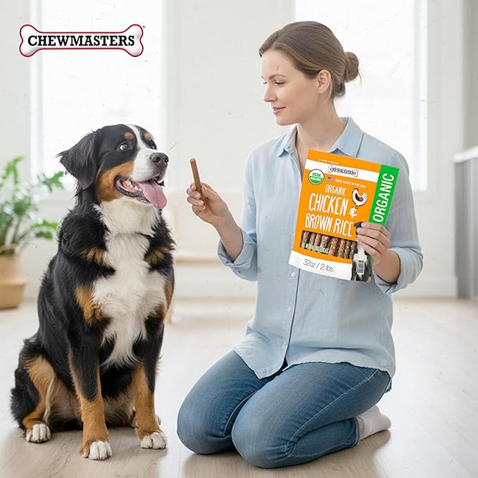 Chewmasters Organic Chicken & Brown Rice Dog Treats, 2 Pound Bag, 100% Organic, Made in The USA, Corn, Soy & Wheat Free, No by-Products, Real Meat Dog Treat