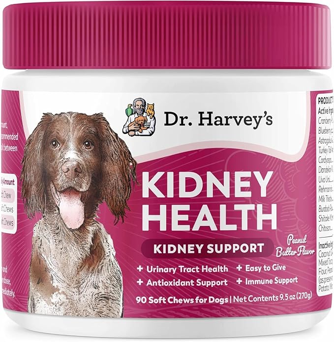 Dr. Harvey’s Kidney Support Soft Chews for Dogs, Renal & Urinary Tract Health Supplement with Turkey Tail Mushroom, 90 Chews
