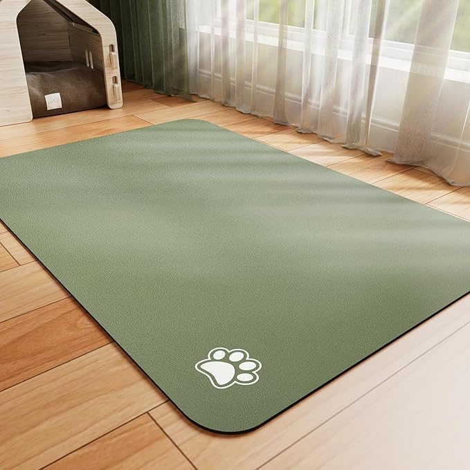 HotLive Dog Food Mat - Absorbent Cat Mat for Food and Water, No Stains Pet Feeding Bowl Mat, Easy to Clean Pet Placemats, Quick Dry Dog Water Dispenser Mat for Messy Drinkers | Paw Green 24"x36"