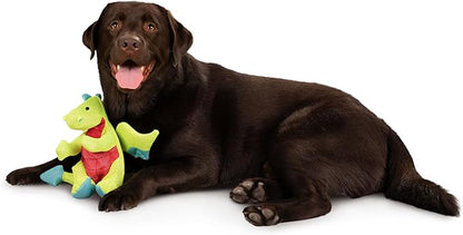 goDog Dragons Squeaky Plush Dog Toy with Double Chew Guard Technology, Durable Fabric & Squeaker for Active Play, Green, Large
