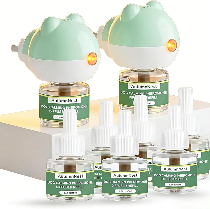Calming Diffuser for Dog, Pheromone Plug-in Set (2 Diffusers & 6 Refill 48ml) for Dog Anxiety Relief, Reduces Barking, Aggression, Destructive Behavior, Fireworks Fear, 180-Day Dogs Calming Diffuser
