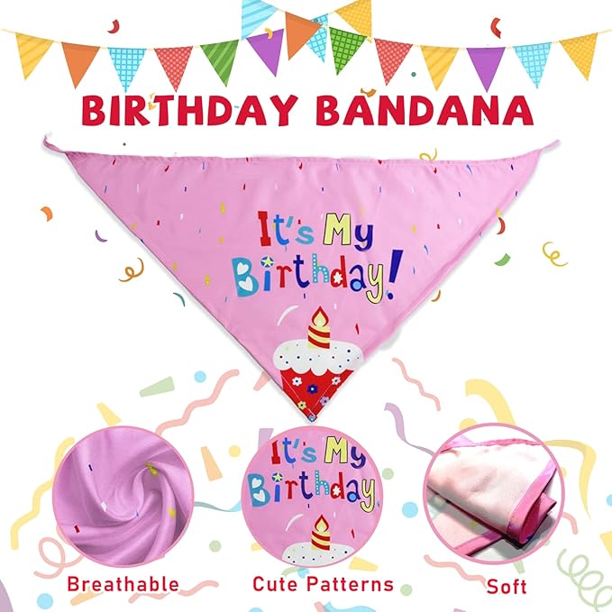lilfrd Dog Birthday Toys Girl, Squeaky Plush Birthday Cake Hat Bandana, Birthday Gifts for Small & Medium Dog, 9 Pack Pink