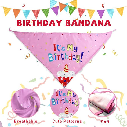 lilfrd Dog Birthday Toys Girl, Squeaky Plush Birthday Cake Hat Bandana, Birthday Gifts for Small & Medium Dog, 9 Pack Pink