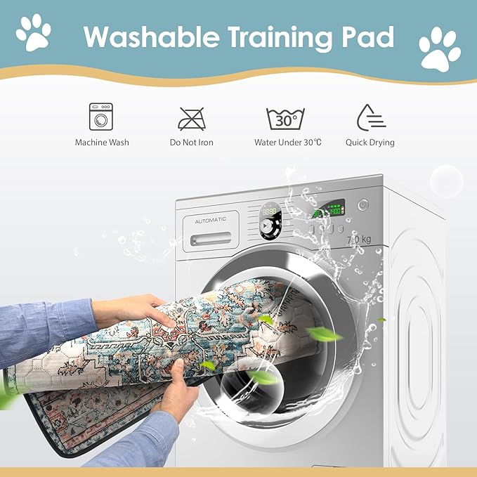 SCLOSE Washable Pee Pad for Dogs, 32" x 24" Reusable Puppy Pads Waterproof Dog Rugs, Super Absorbent, Leakproof, Dog Crate Pad, Playpen Mat, Whelping Pads, Blue Medallion