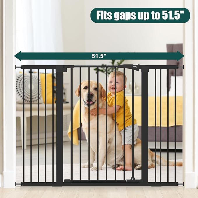 keny 36" Extra Tall Baby Gate for Stairs, 29.7-51.5" Adjustable Width Auto Close Dog Gate for Doorways Hallways, Easy Walk Thru Pet Gate with 21.1" Large Opening Door, Black