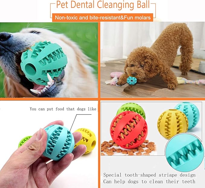 Sunglow 2 Pack Dog Toy, Nontoxic Bite Resistant Teething Balls for Small/Medium/Large Dogs and Puppies, Pet Food Treat Feeder, Chew Tooth Cleaning, Exercise Game IQ Training