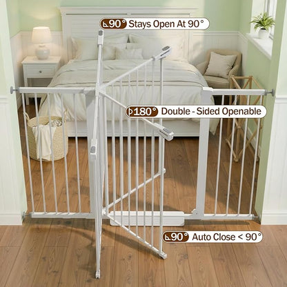 Mumeasy 36" Extra Tall Baby Gate for Doorways, 29.7"-57" Extra Wide Dog Gate for Stairs, Pressure Mounted Auto Close Pet Safety Gate with Easy Walk Thru Door, Large Indoor Child Gate for House, White