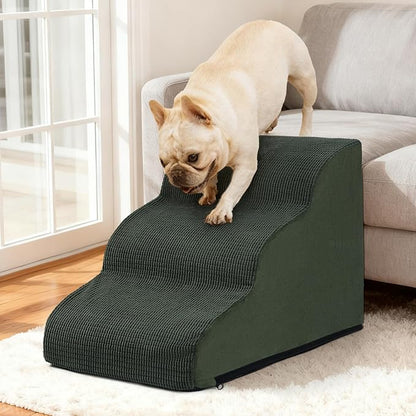 Aodisman 3-Step Dog Ramp and Stairs for Sofa and Chair - Non-Slip Sturdy Pet Steps for Small Dogs and Cats,15.7" H,Green