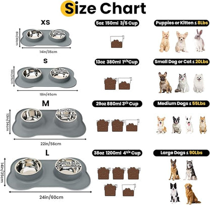Conlun Stainless Steel Dog Bowls with Non-Slip Silicone Mat, Spill Proof Food & Water Bowls Set, Easy Clean Puppy Food Dish, Dishwasher Safe, Suitable for Dogs Cats Pet Under 20lbs, Small, Grey