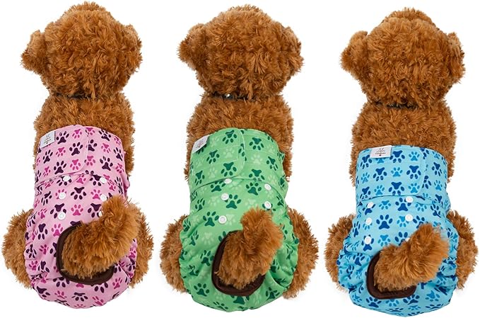 CuteBone Dog Diapers Female Washable Small Medium Large 3 Pack Reusable Doggie Diapers Puppy Period Pants for Doggy Heat Cycle Peeing
