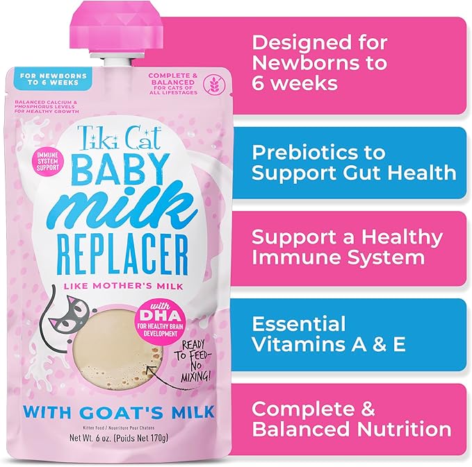 Tiki Cat Baby Milk Replacer, Goat Milk, 6 oz. Spout Pouch (6 Count)