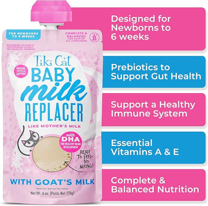 Tiki Cat Baby Milk Replacer, Goat Milk, 6 oz. Spout Pouch (6 Count)