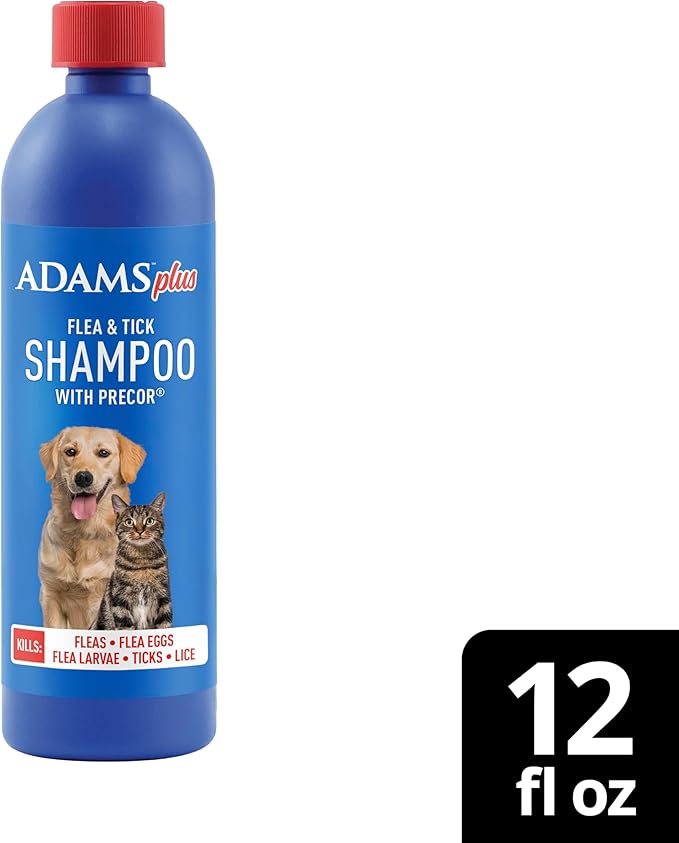 ADAMS Plus Flea & Tick Shampoo with Precor for Dogs, Cats, Puppies & Kittens, Flea Shampoo to Treat Flea Infestations, Kills Ticks, Fleas, Flea Eggs & Lice, Cleans and Conditions Coat, 12 Ounces