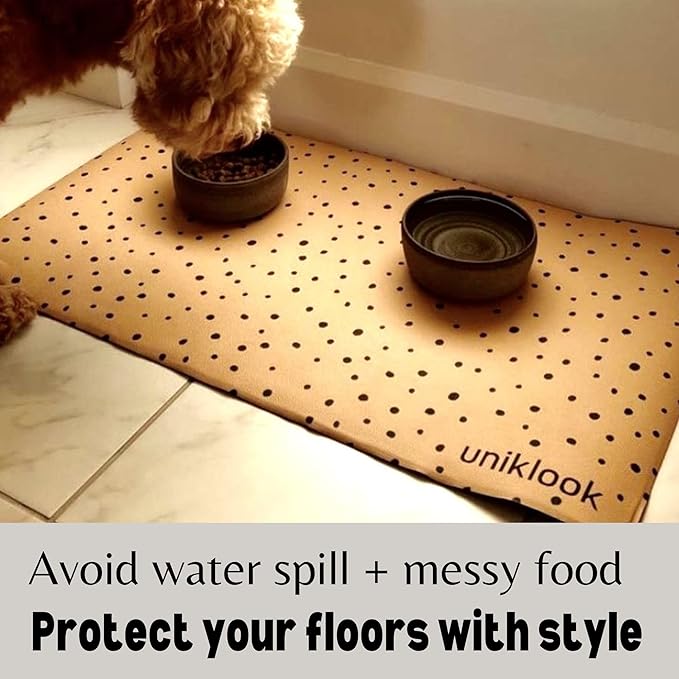 Large Pet Placemat, Dog Cat Mat Dog Feeding mat Pet Safe 28" X 16.5" Waterproof Easy to Clean Mat for Food & Water Bowls Waterproof Boho Uniklook (Cheetah)
