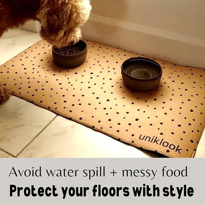 Large Pet Placemat, Dog Cat Mat Dog Feeding mat Pet Safe 28" X 16.5" Waterproof Easy to Clean Mat for Food & Water Bowls Waterproof Boho Uniklook (Cheetah)