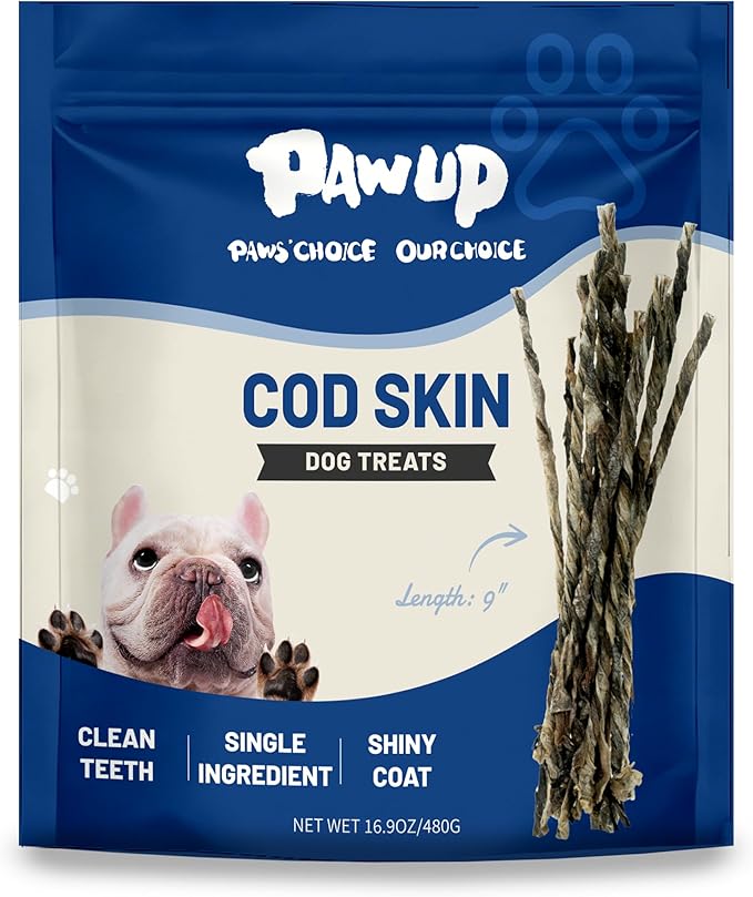 PAWUP Cod Skin Strips Dog Treats, Natural Fish Skin Chews, Omega-3 Rich for Skin & Coat Health, Single Ingredient Dog Snacks for Small & Medium Dogs, 16 oz