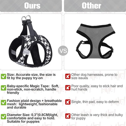 BEAUTYZOO Small Dog Harness and Leash Set,Step in No Choke No Pull Soft Mesh Dog Harnesses Reflective for Extra-Small/Small Medium Puppy Dogs and Cats, Plaid Dog Vest Harness for XS S Pets, Black XXS
