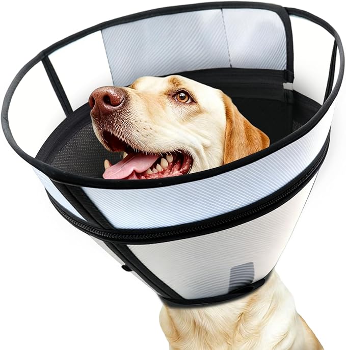 Upgraded Dog Cone Collar for Dogs After Surgery, Soft Transparent Pet Recovery Collar for Large Medium Small Dogs, Depth Adjustable Dog Cone Collar, Elizabethan Collar (S, Black)