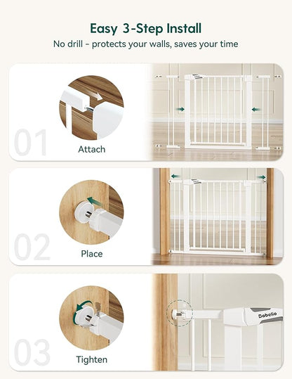 Babelio 29-55 Inch Extra Wide Baby/Dog Gate, PressGuard P7, Metal Auto Close, Pressure Mounted Pet Door for Doorways, NO Need Tools and Drilling, with Wall Cups, White