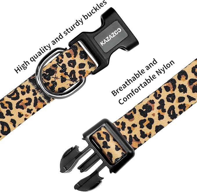 Kazazoo Dog Collar Cute and Soft Nylon Puppy Collar for Boy and Girl, Adjustable Dog Collars for Small Medium Dogs, Brown Leopard-XS