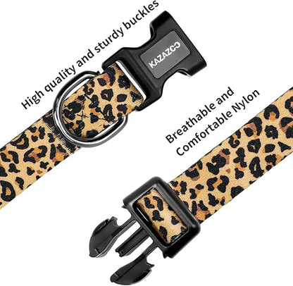 Kazazoo Dog Collar Cute and Soft Nylon Puppy Collar for Boy and Girl, Adjustable Dog Collars for Small Medium Dogs, Brown Leopard-XS