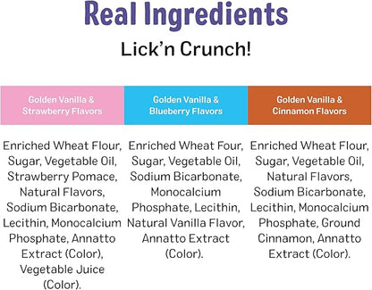 Three Dog Bakery Lick’n Crunch! Dessert Favorites Dog Treats Variety Pack, Crunchy Sandwich Dog Cookies with Churro, Blueberry Pie & Strawberry Shortcake Cream Fillings, 13 oz