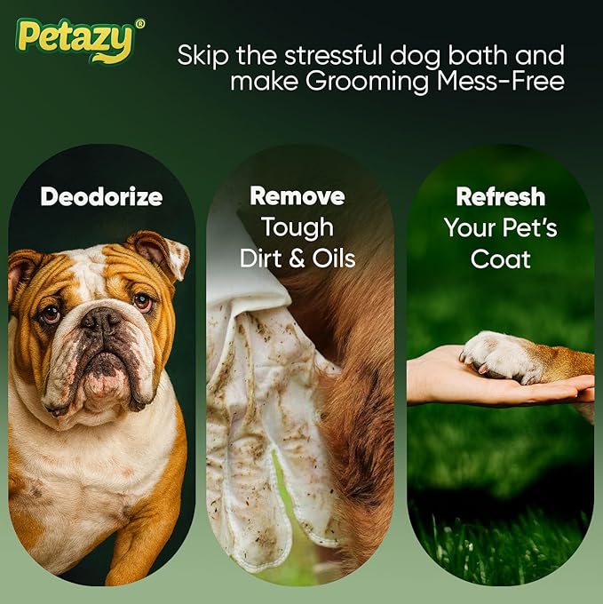 Petazy Pet Glove Wipes for Dogs & Cats – Hypoallergenic Thick Cleaning Gloves with Aloe & Coconut Oil for Paws, Face, Ears & Butt, Instant No Rinse Grooming Wipes to Deodorize and Hydrate, 25 Pack
