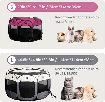 SENCONE Portable Pet Playpen, Dog Playpen Foldable Pet Exercise Pen Tents Cat House Playground for Puppy Kitten Indoor Outdoor Travel Camping Use