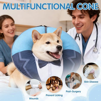 EXPAWLORER X-Large Widen Soft Dog Cone Collar - Inflatable Dog Neck Donut Collar Alternative After Surgery to Stop Licking,Adjustable Protective Recovery E Collar(Blue Suit)