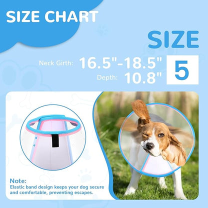 Soft Dog Cone Collar for Dogs After Surgery, Transparent Cone for Dogs to Stop Licking, Breathable Dog Neck Cone for Small Medium Large Dog, Adjustable Elizabethan Pet Recovery Collar (Pink, Size 5)