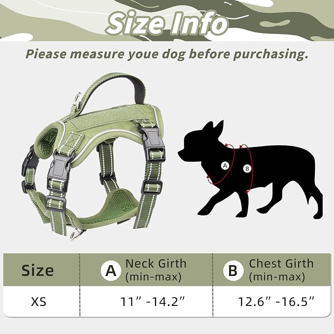 Tactical Dog Harness for Small Dog - Reflective Puppy Pet Vest No Pull Military Service Dog Vest with Vertical Handle XS Dog Harness for Outdoor Training