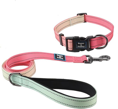 Roses&Poetry Pink Small Dog Collar and Leash Set, Puppy Reflective Leashes with Collars, Adjustable Durable Matching Collar Leash for Small Dogs Girl (Pink Gradient-XS)
