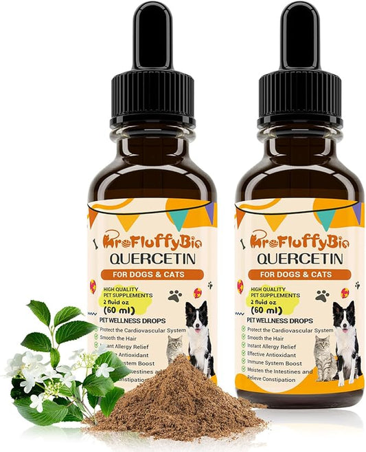 Quercetin for Dogs, Dog Quercetin Liquid Drops, Dog Quercetin Herbal Supplement Support Allergy Relief,Immune Health, Respiratory Health, Skin Health, Gluten Free, Non GMO (60 ml/2 Oz) - 2 Pack