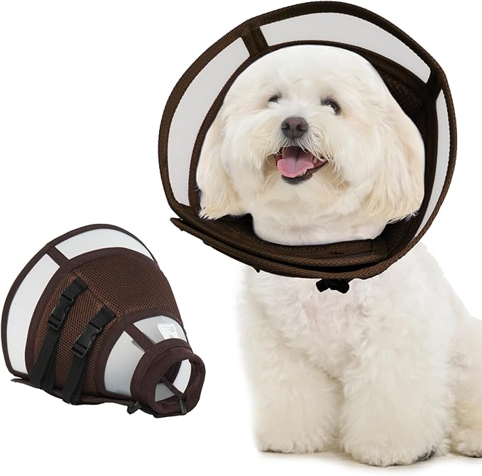 Soft Dog Cone Collar to Stop Licking - Adjustable for Small Dogs | Prevents Licking Wounds After Surgery & Skin Disease,Lightweight,Comfortable Elizabethan Recovery Cone (Brown,S)