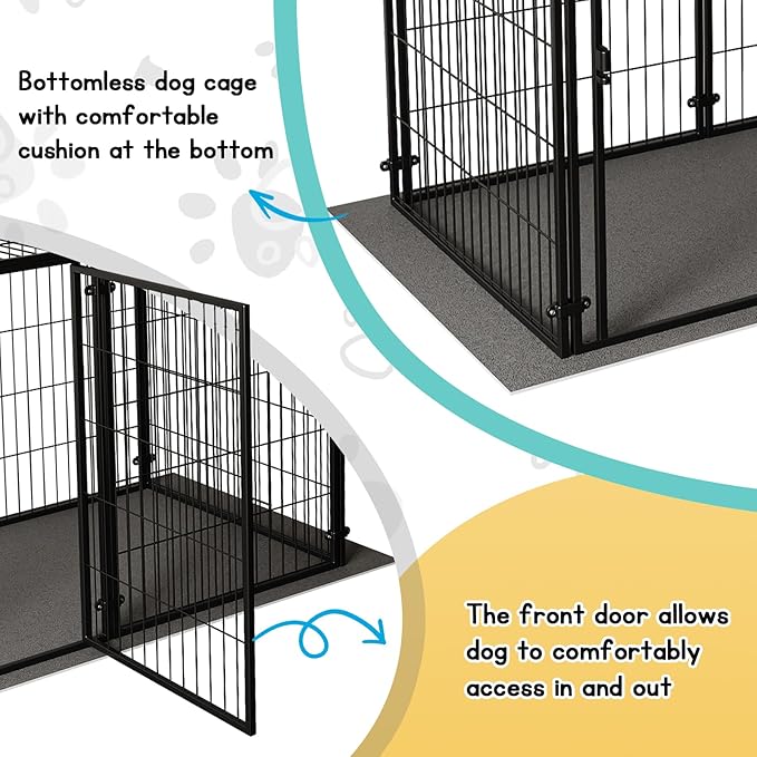 XPIY Large Dog Crate –59 Inch Metal Kennel for Medium and Small Dogs, Safe Indoor & Outdoor XL Big Puppy Cage, Pet Playpen Yard, Dog Fence Playpen Easy Assembly (Black)